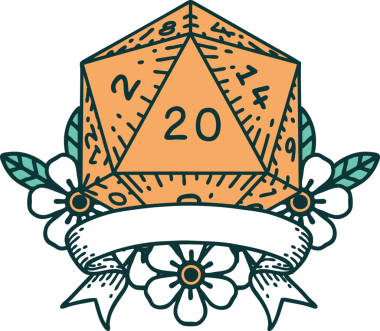 Retro Dövme Biçimi Doğal 20 kritik vuruş D20 zar bir insan tarafından çizildi