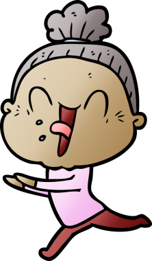 Bir insan tarafından çizilmiş mutlu yaşlı kadın çizgi filmi.