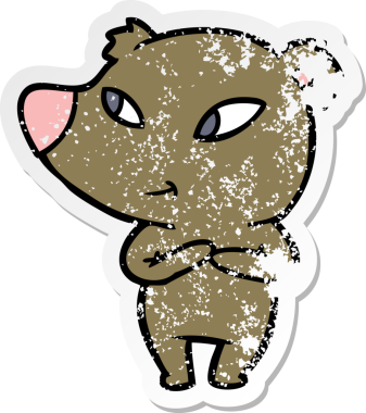 Bir insan tarafından çizilmiş şirin bir ayının sıkıntılı çıkartması.