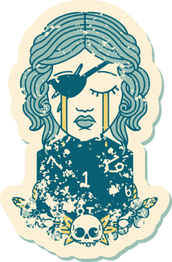 Bir insan tarafından çizilmiş doğal bir d20 rulo ile ağlayan bir insan haylaz etiketi.