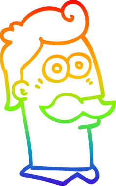 Bir insan tarafından çizilmiş bıyıklı bir çizgi film karakteri çizimi.