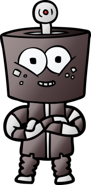 Bir insan tarafından çizilmiş mutlu çizgi film robotu