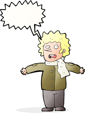 Bir insan tarafından çizilen konuşma baloncuğu ile bir adamı şaşırtan çizgi film.