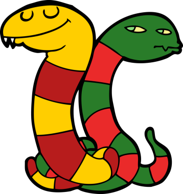 Bir insan tarafından çizilmiş çizgi film yılanları.