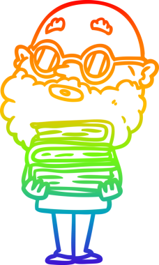 Gökkuşağı gradyan çizgi çizimi. Bir insan tarafından çizilmiş sakallı ve gözlüklü meraklı bir adamın çizimi.