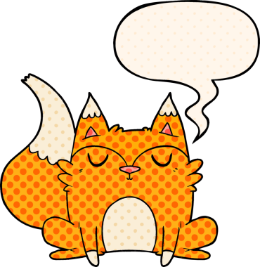 Bir insan tarafından çizilmiş çizgi roman tarzında konuşma balonu olan çizgi film tilkisi.