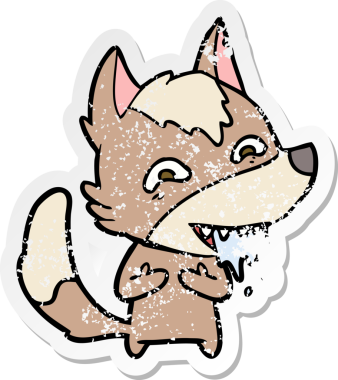 Bir insan tarafından çizilmiş aç bir kurdun sıkıntılı çıkartması.