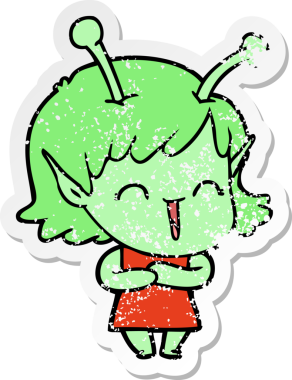 Bir insan tarafından çizilmiş mutlu uzaylı bir kızın sıkıntılı çıkartması.