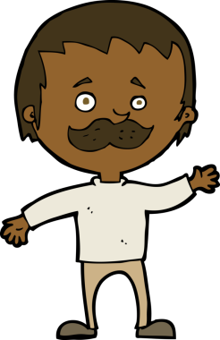 Bir insan tarafından çizilmiş bıyıklı bir çizgi film adamı.