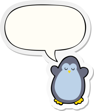 Bir insan tarafından çizilmiş konuşma balonu çıkartmalı penguen çizgi filmi.