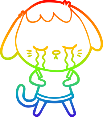 Gökkuşağı gradyan çizimi bir insan tarafından çizilmiş şirin bir köpek yavrusu ağlama çizgi filmi