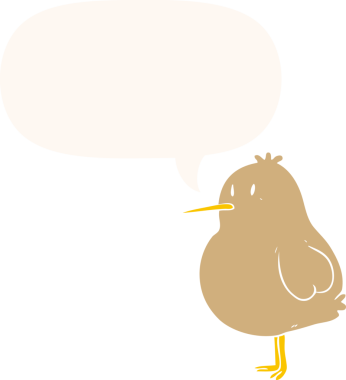 Bir insan tarafından çizilmiş eski moda konuşma baloncuklu tatlı kivi kuşu.