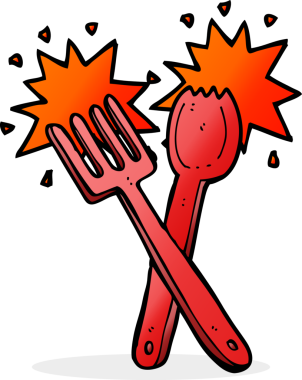 Bir insan tarafından çizilmiş çizgi film çatal bıçak takımı.