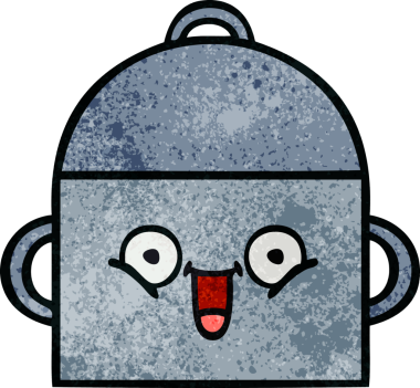 Bir insan tarafından çizilmiş yemek tenceresinin retro grunge desenli karikatürü