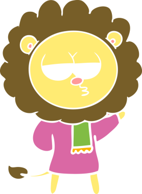 Bir insan tarafından çizilmiş düz renkli karikatür sıkılmış aslan