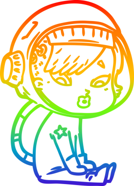 Gökkuşağı gradyan çizgi çizimi bir insan tarafından çizilmiş astronot bir kadın.