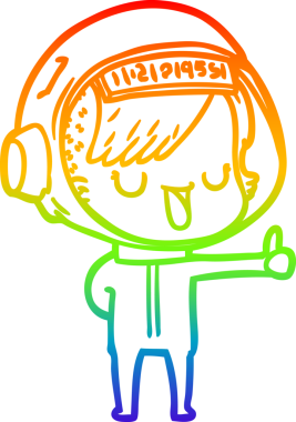 Gökkuşağı gradyan çizgi çizimi bir insan tarafından çizilmiş astronot bir kadın.