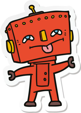 Bir insan tarafından çizilmiş robot karikatür çıkartması.