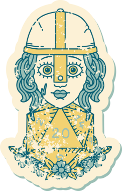 Retro Dövme Tarzı İnsan Dövüşçüsü Doğal 20 D20 zar atışıyla Bir insan tarafından çizilmiş