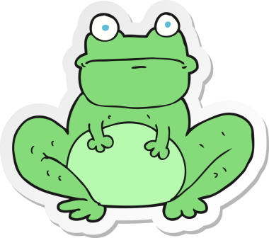 Bir insan tarafından çizilmiş karikatür kurbağasının çıkartması.