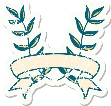 Bir insan tarafından çizilmiş defne sancağıyla eski bir etiket.