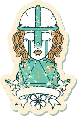 Retro Dövme Tarzı Ağlayan İnsan Dövüşçüsü Bir insan tarafından çizilmiş doğal bir D20 zarıyla