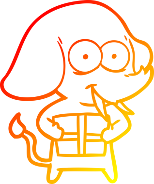 Bir insan tarafından çizilmiş mutlu bir filin sıcak çizgi çizimi.