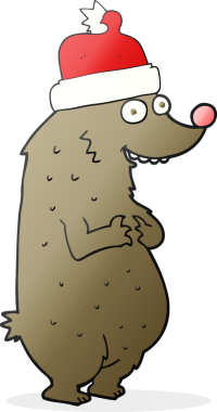 Bir insan tarafından çizilmiş Noel şapkası takan serbest çizim bir ayı.