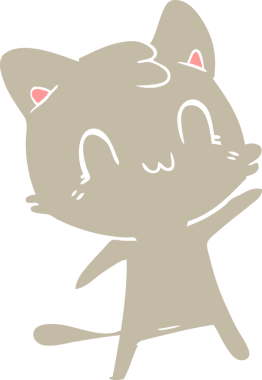 Bir insan tarafından çizilmiş düz renkli çizgi film mutlu kedi.