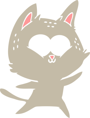 Bir insan tarafından çizilmiş düz renkli çizgi film kedisi