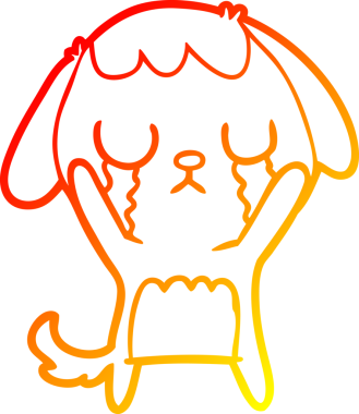 Bir insanın çizdiği ağlayan şirin bir köpeğin sıcak çizgi çizimi.