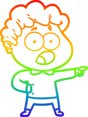 Gökkuşağı gradyan çizgi çizimi Bir insan tarafından çizilmiş şaşırarak nefes nefese bir çizgi film adamı