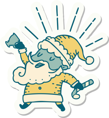 Bir insan tarafından çizilmiş dövme stili Noel Baba karakterinin çıkartması.