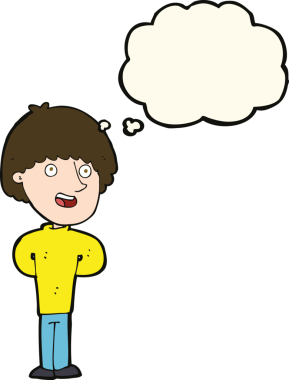 Bir insan tarafından çizilmiş düşünce balonlu mutlu adam çizgi filmi.