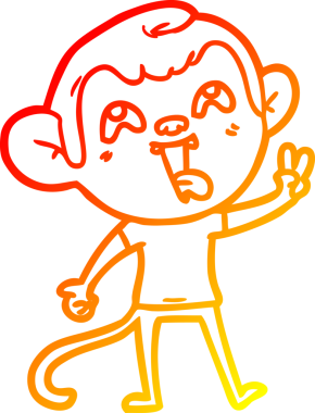 Bir insan tarafından çizilen barış işaretini veren çılgın bir çizgi maymunun sıcak çizgi çizimi