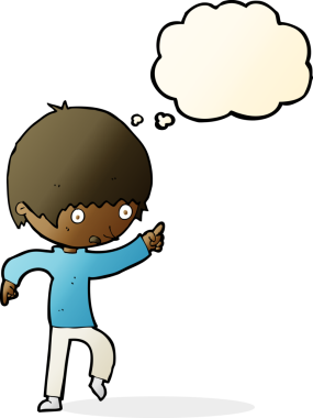 Çizgi film endişeli çocuk bir insan tarafından çizilmiş düşünce balonuyla işaret ediyor.