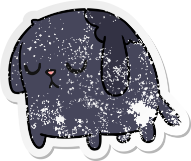 Bir insan tarafından çizilmiş üzgün bir kawaii köpeğinin serbest sticker karikatürü.