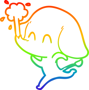 Gökkuşağı gradyan çizgisi insan tarafından çizilmiş su püskürten şirin bir fil çizimi.