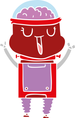 Bir insan tarafından çizilmiş mutlu düz renkli çizgi film robotu