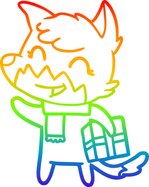 gökkuşağı gradyanı çizimi bir insan tarafından çizilmiş mutlu bir tilki çizgi filmi.