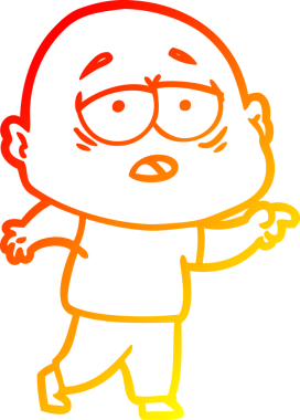 Bir insan tarafından çizilmiş, yorgun, kel bir adamın sıcak çizgi çizimi.