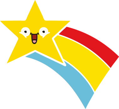 Bir insan tarafından çizilmiş gökkuşağı yıldızının düz renkli retro karikatürü