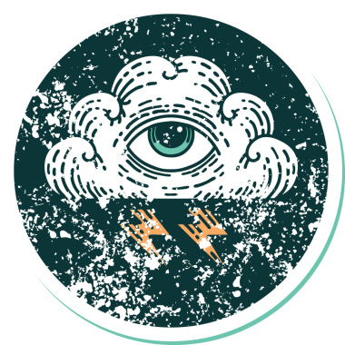 Bir insan tarafından çizilmiş her şeyi gören bir göz bulutunun sembolik dövmeli resmi.