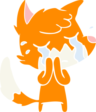 Bir insan tarafından çizilmiş ağlayan tilki düz renkli çizgi film