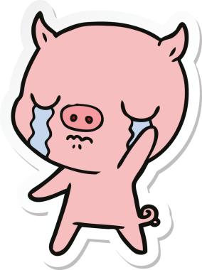 Ağlayan bir domuzun çıkartması bir insan tarafından çizilmiş el sallıyor.