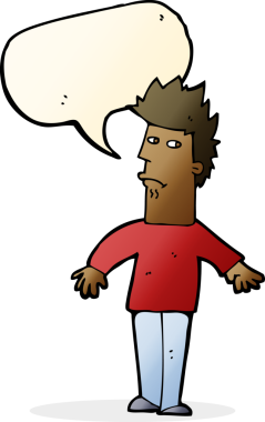 Bir insan tarafından çizilmiş, konuşma balonu olan endişeli bir adam.