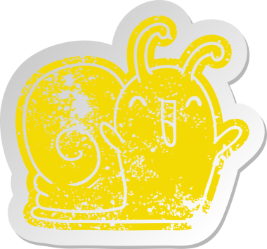 Sıkıntılı eski çizgi film etiketi kawaii Bir insan tarafından çizilmiş mutlu sevimli salyangoz