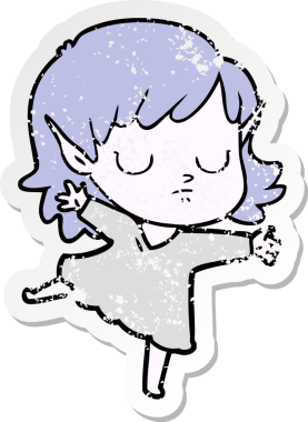 Bir insan tarafından çizilmiş karikatür elf kızının sıkıntılı çıkartması.