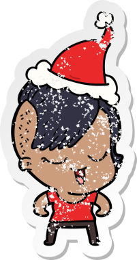 Noel Baba şapkası takan bir kızın insan tarafından çizilmiş üzgün bir el çıkartması çizimi.