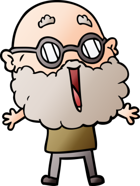 Bir insan tarafından çizilmiş sakallı neşeli bir adam.